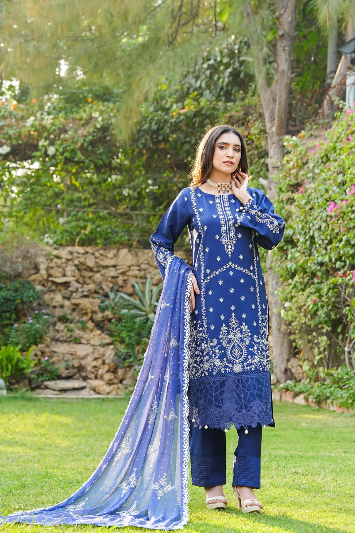 Shaanse Cyra Cotton Silk 3PCS Ready to Wear Collection Dec-2025 | Blue