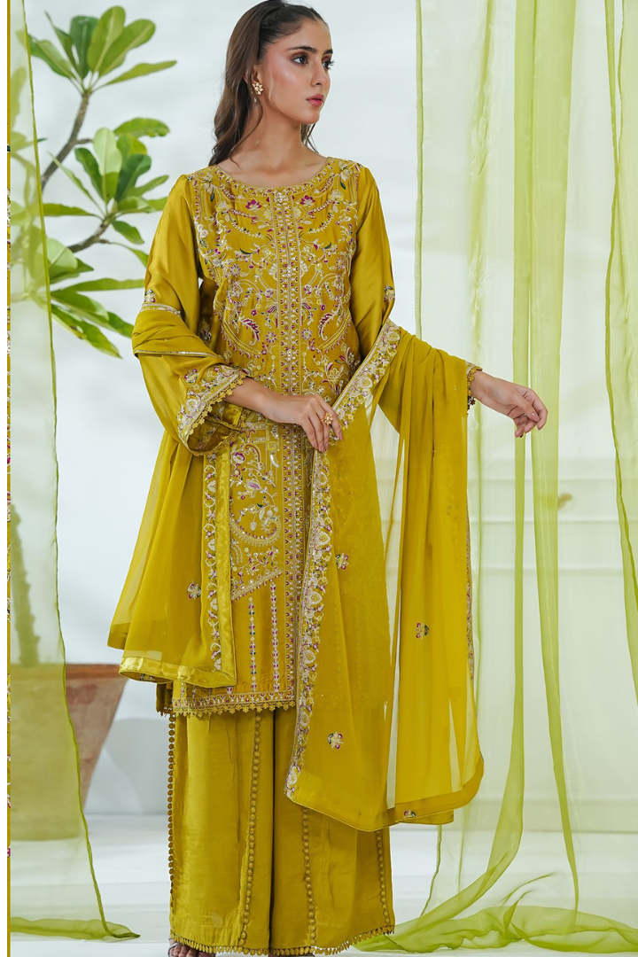 Shaanse Mehroo Cotton Silk 3PCS Ready to Wear Collection Jan-26 | Mustard