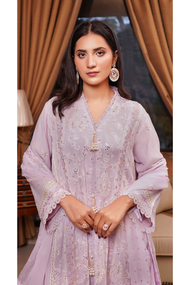 Aghanoor Afsanaay Chiffon Gown 3PCS Ready to Wear Collection | Lavender
