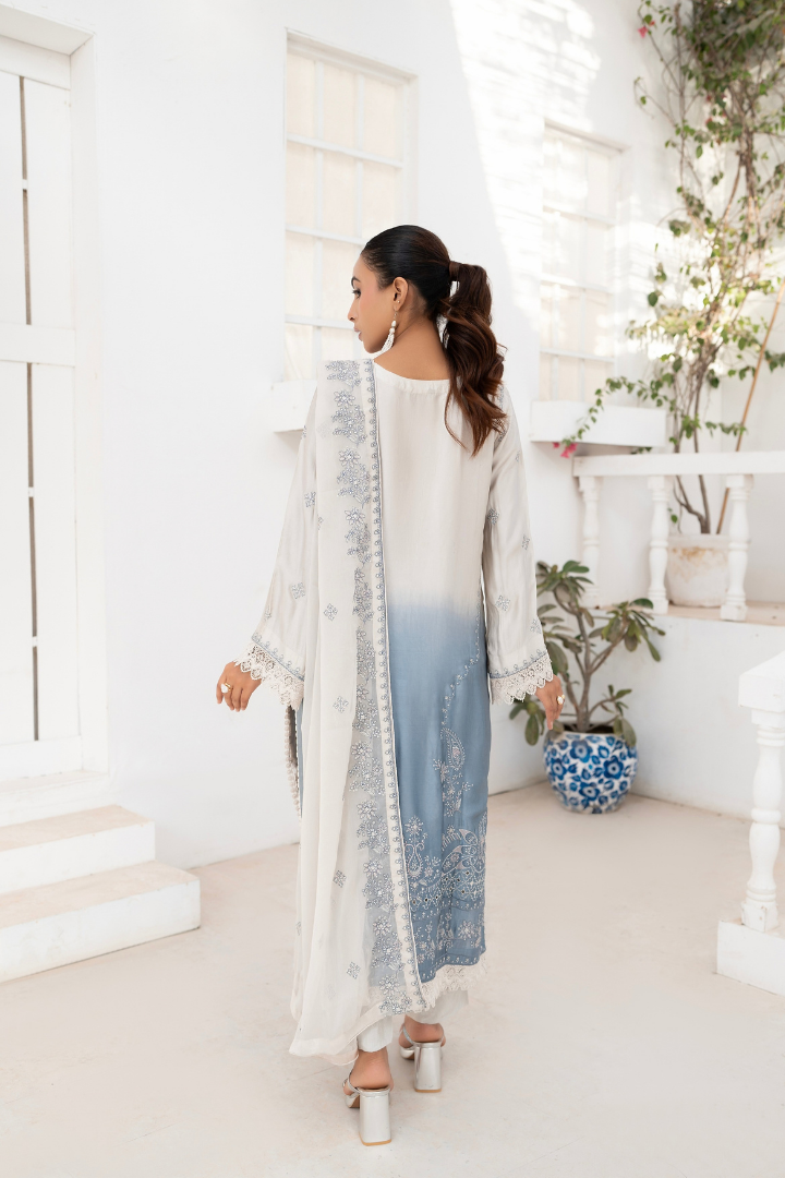 Shaanse Luxury Ombre Silk Vol-6 Ready to Wear Collection 2026 | Sky Blue White