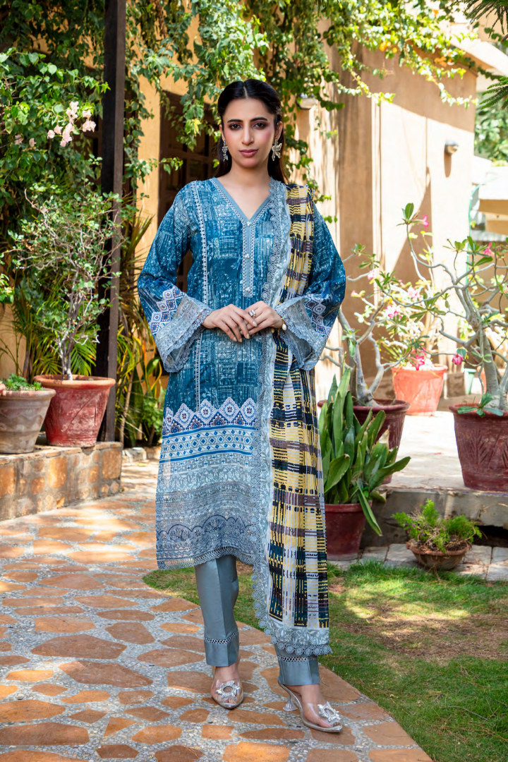 Shaanse Cotton Guldan Drop-1 Ready to Wear Collection 2026 | Blue - Mirha Fashion