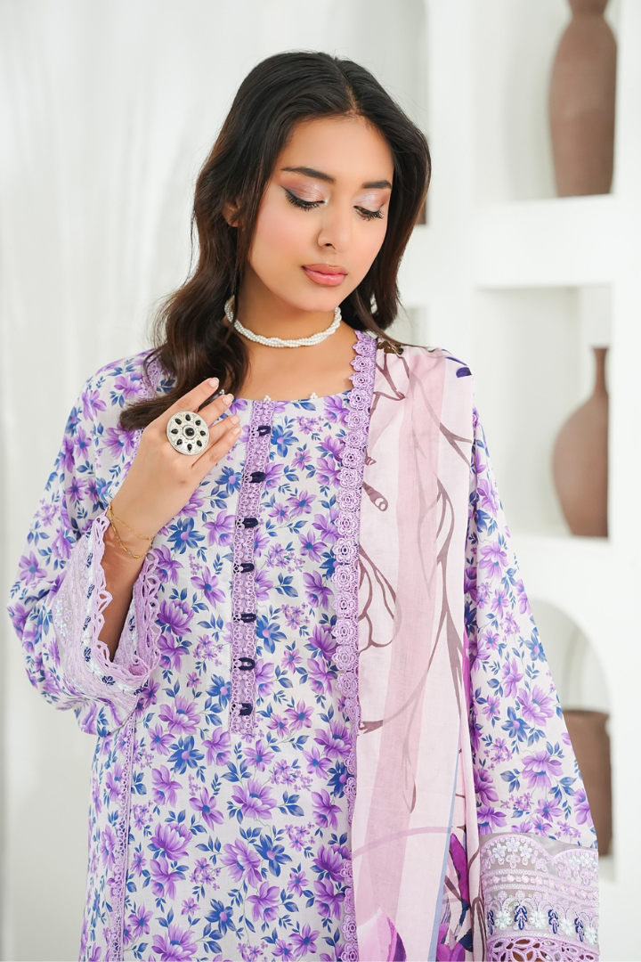 Shaanse Khuwab Ready To Wear Emb Cotton Collection 2026 | White Purpal - Mirha Fashion