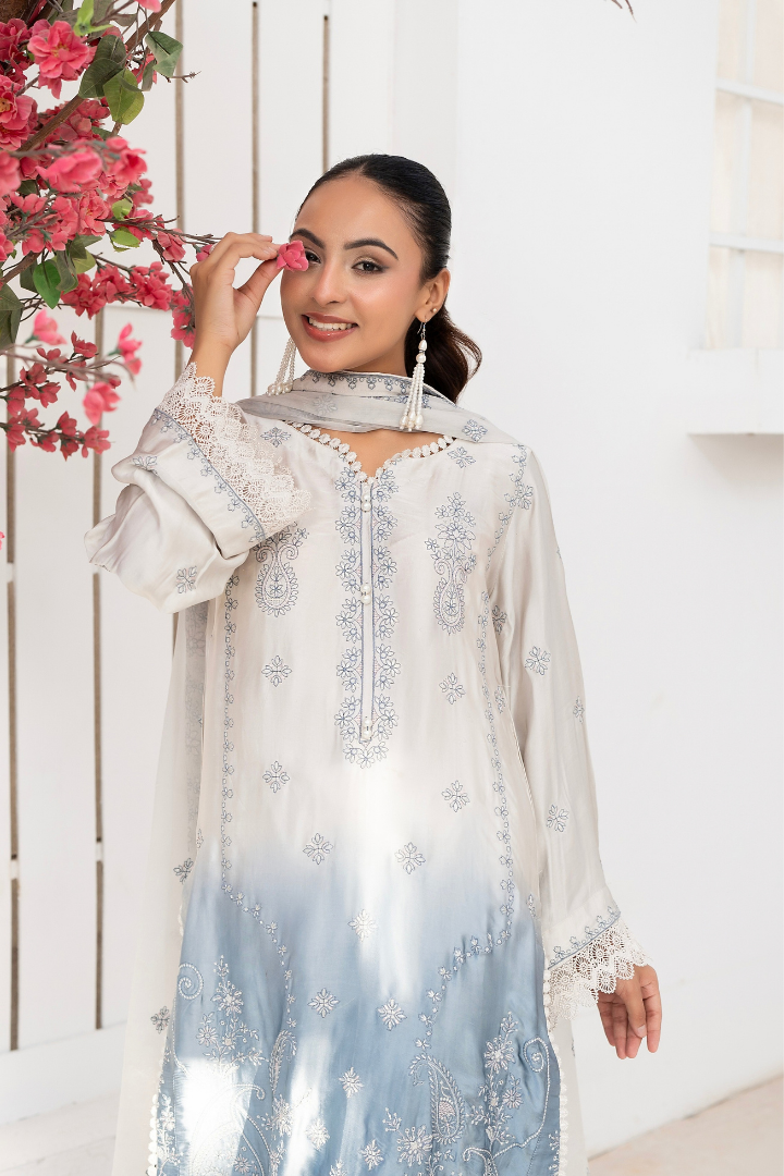 Shaanse Luxury Ombre Silk Vol-6 Ready to Wear Collection 2026 | Sky Blue White