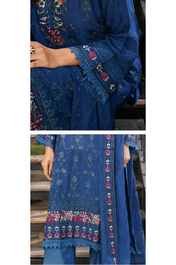 Aghanoor Dhaagakari Chiffon 3PCS Ready to Wear Collection | Blue