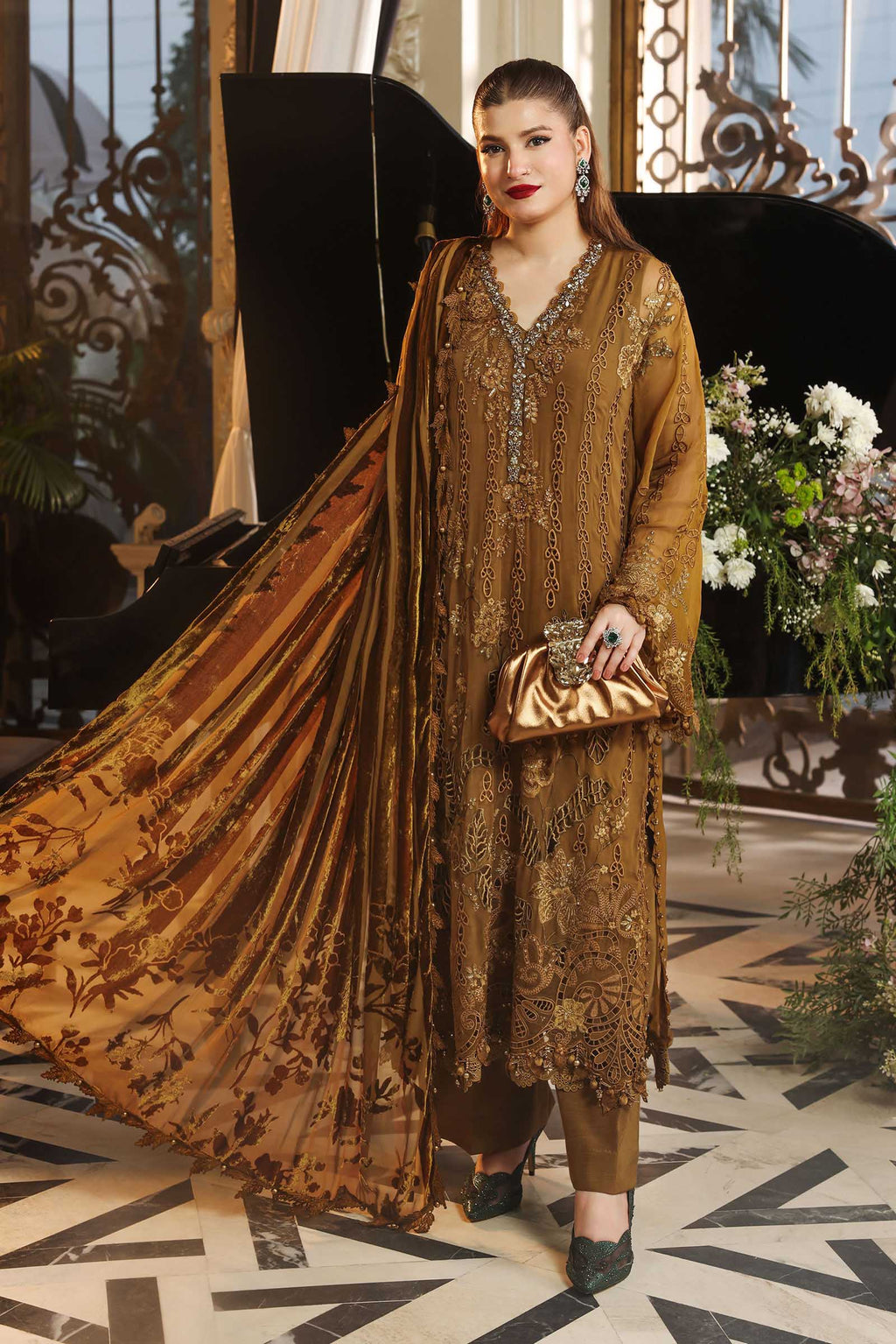 Maria B Chiffon Unstitched  Collection  2026 | MPC-26-205-Mustard