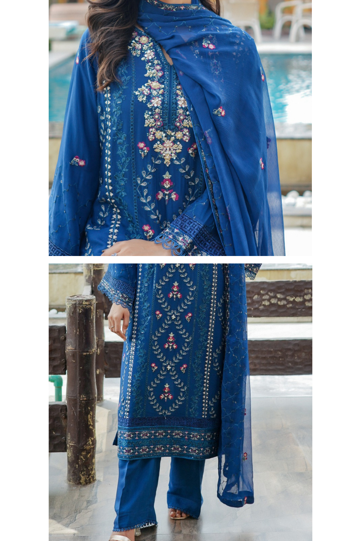 Agha Noor Sehnai Handwork Eid Ready To Wear Collection 2026 | Blue - Mirha Fashion