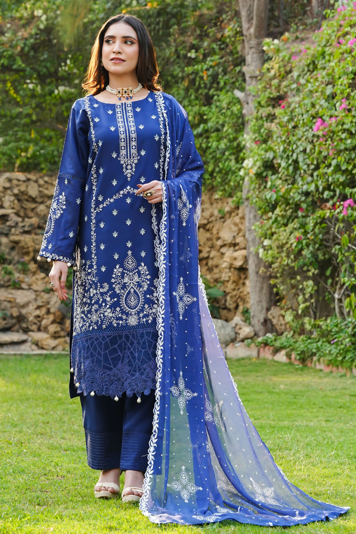 Shaanse Cyra Cotton Silk 3PCS Ready to Wear Collection Dec-2025 | Blue