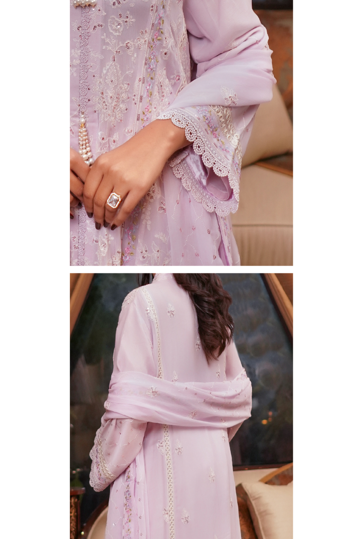 Aghanoor Afsanaay Chiffon Gown 3PCS Ready to Wear Collection | Lavender