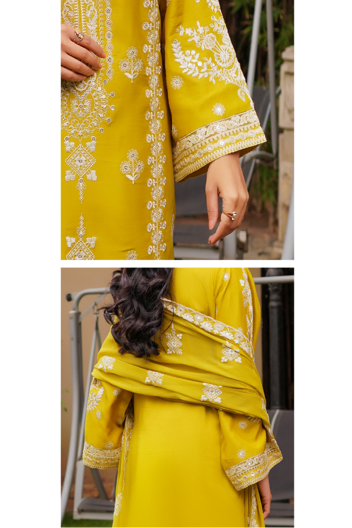 Shaanse Cyra Vol-2 Cotton Silk 3PCS Ready to Wear Collection Jan-26 | Yellow - Mirha Fashion