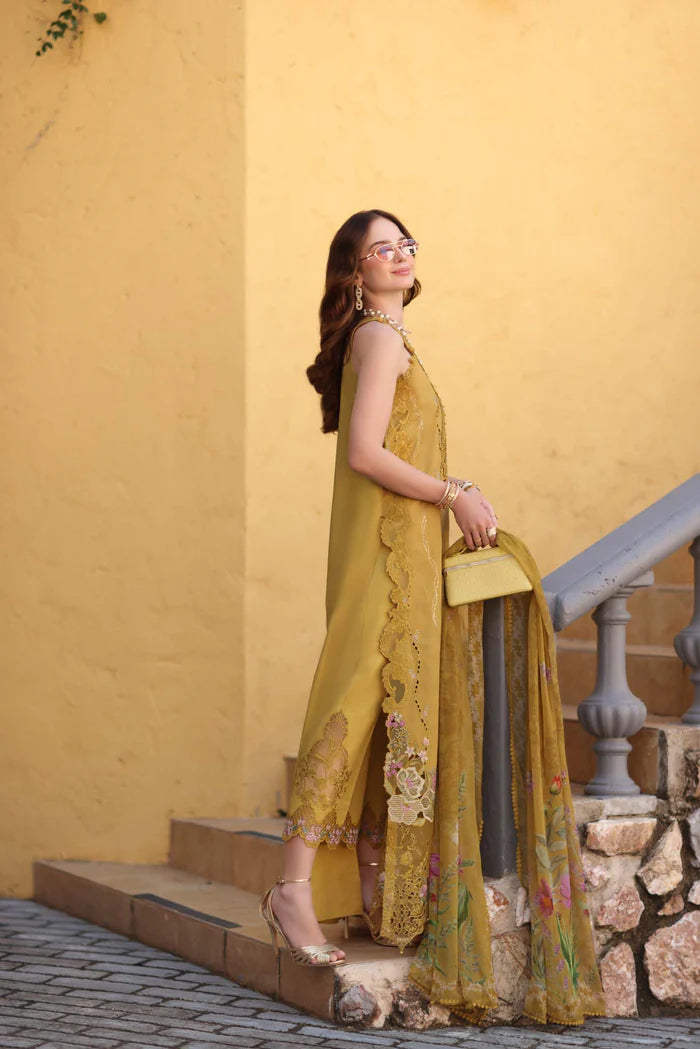 Noor By Saadia Asad Luxe Chikenkari Unstitched Collection 2026 | D2-B Mustard Yellow - Mirha Fashion
