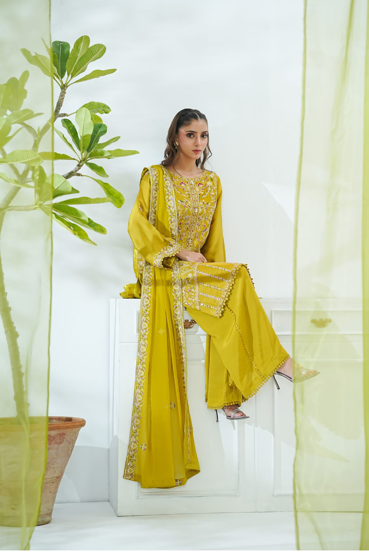 Shaanse Mehroo Cotton Silk 3PCS Ready to Wear Collection Jan-26 | Mustard