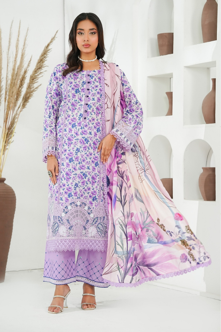 Shaanse Khuwab Ready To Wear Emb Cotton Collection 2026 | White Purpal - Mirha Fashion