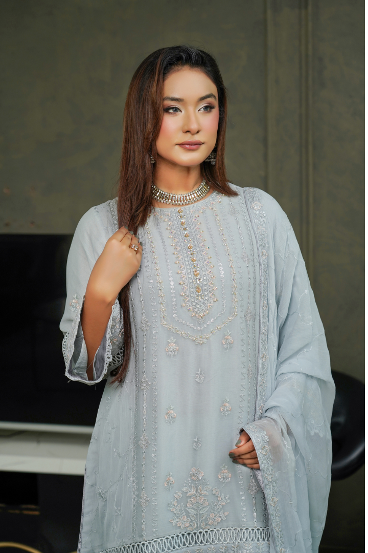 Agha Noor Shein Chiffon Ready to Wear Collection 2026 | Light Grey