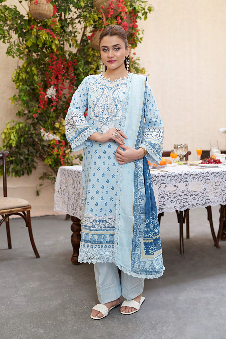 Shaanse Khuwab Vol-2 Ready To Wear Emb Cotton Collection 2026 | Sky Blue - Mirha Fashion