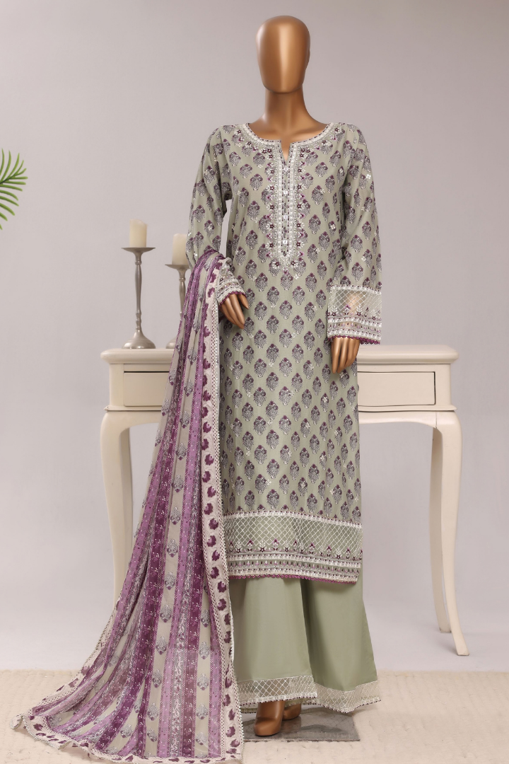 Sadabahar Regal Festive Emb Lawn Vol-3 Ready to Wear Collection | Light Green