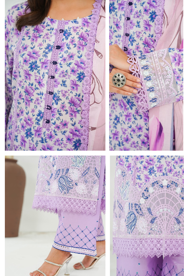 Shaanse Khuwab Ready To Wear Emb Cotton Collection 2026 | White Purpal - Mirha Fashion