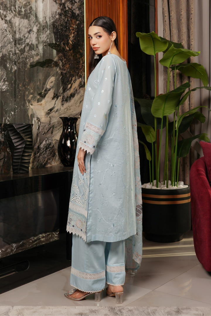 Shaanse Pehlinazar Cotton 3PCS Ready to Wear Collection Dec-2025 | Sky Blue