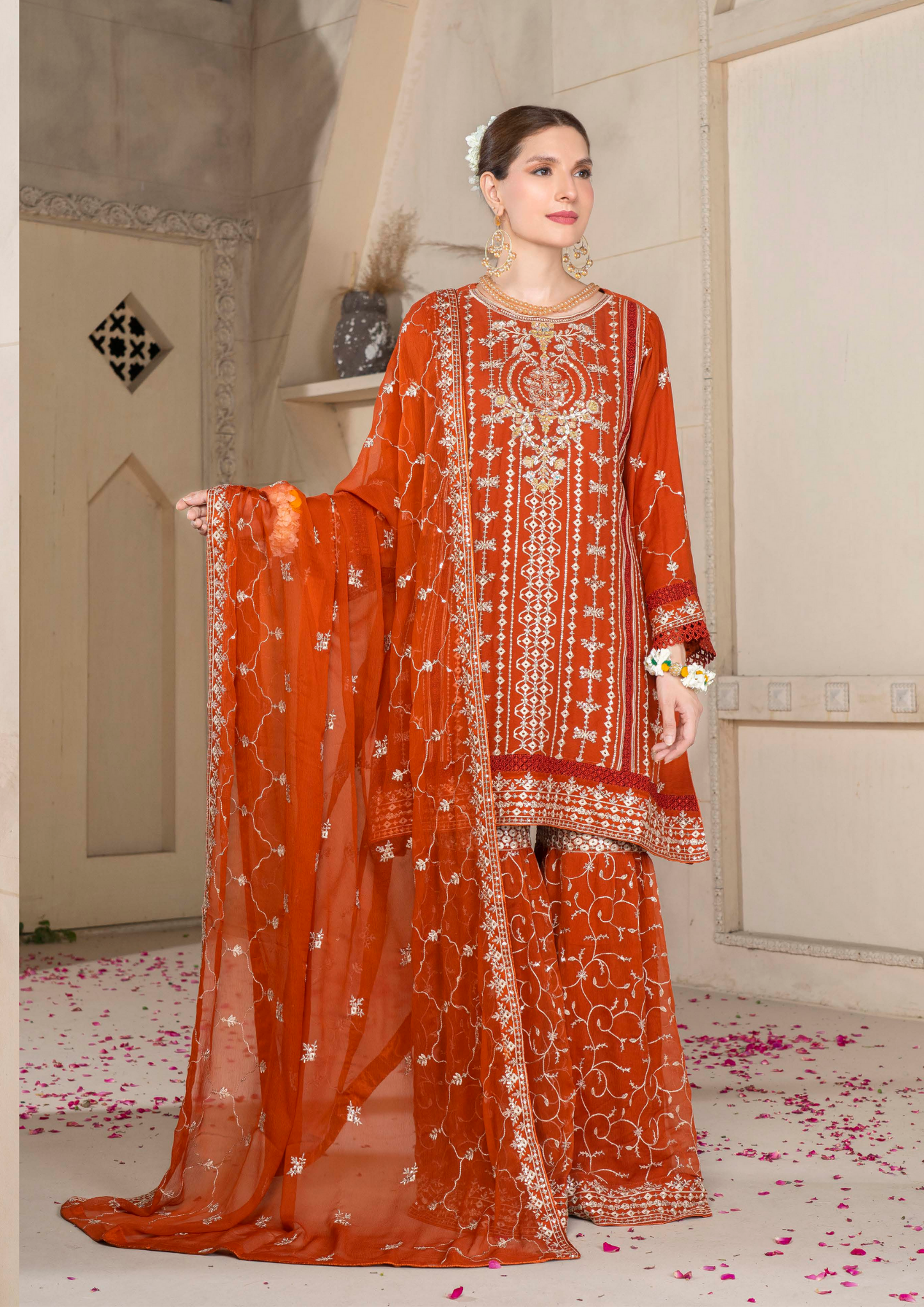 Agha Noor Chiffon Gharara Roshni Ready to Wear Collection 2025 D08 | Rust