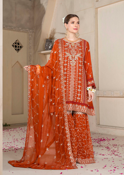 Agha Noor Chiffon Gharara Roshni Ready to Wear Collection 2025 D08 | Rust