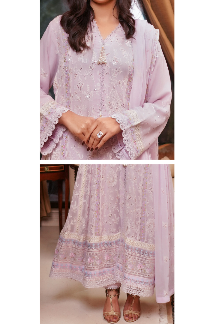 Aghanoor Afsanaay Chiffon Gown 3PCS Ready to Wear Collection | Lavender