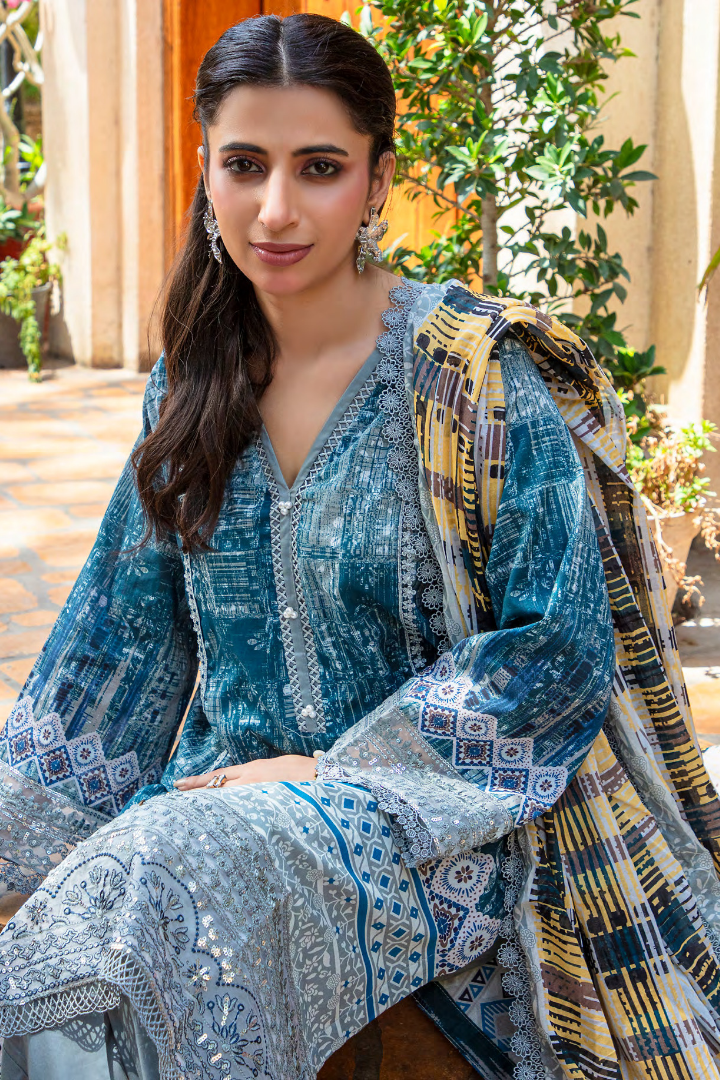Shaanse Cotton Guldan Drop-1 Ready to Wear Collection 2026 | Blue - Mirha Fashion