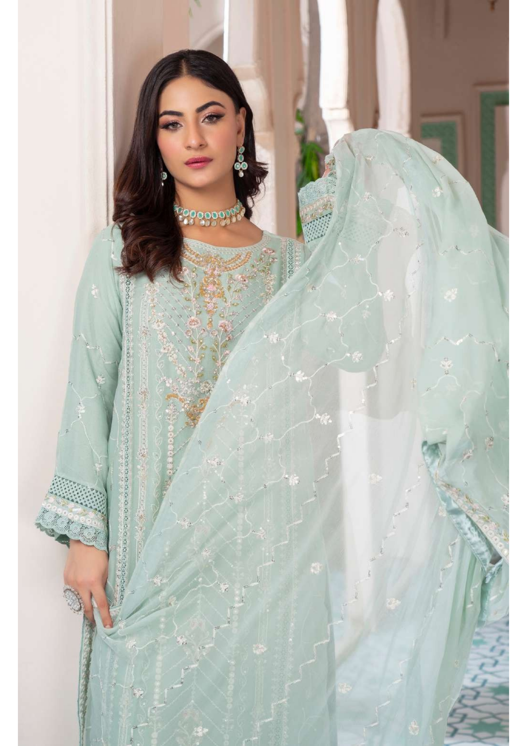Agha Noor Shehnai Chiffon Ready to Wear Handwork Collection 25 | Pale Green