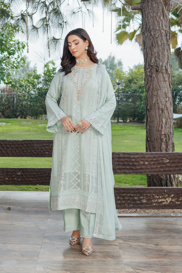 Agha Noor Sehnai Handwork Eid Ready To Wear Collection 2026 | Light Green - Mirha Fashion