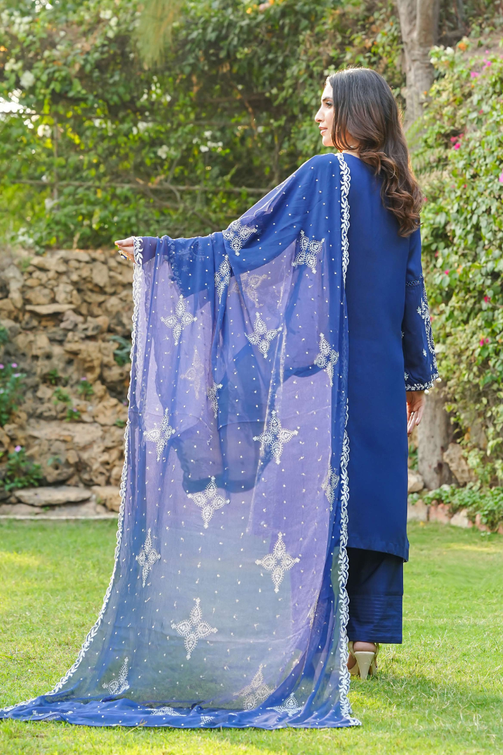 Shaanse Cyra Cotton Silk 3PCS Ready to Wear Collection Dec-2025 | Blue