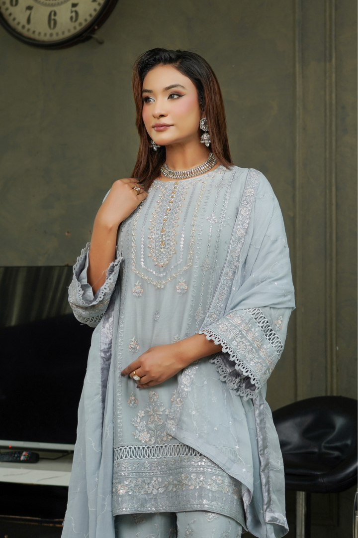 Agha Noor Shein Chiffon Ready to Wear Collection 2026 | Light Grey