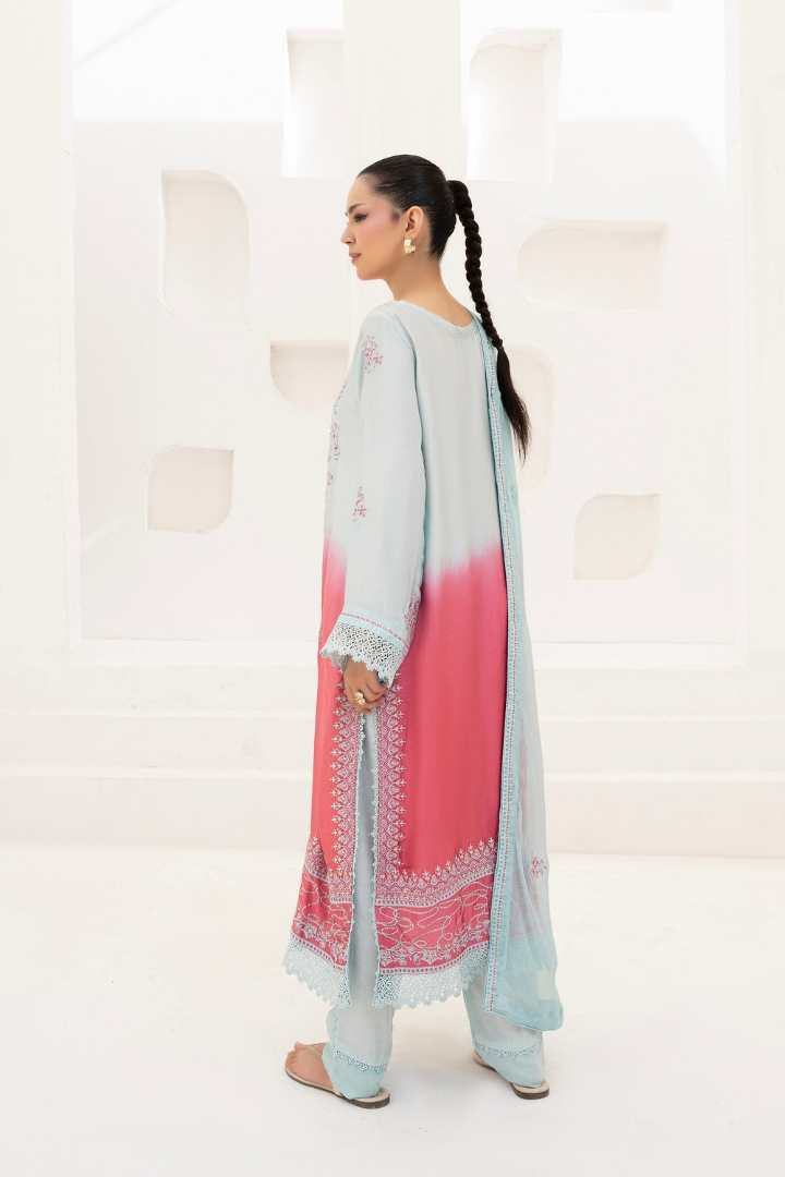 Shaanse Luxury Ombre Silk Ready to Wear Collection 2026 | Sky Blue Pink