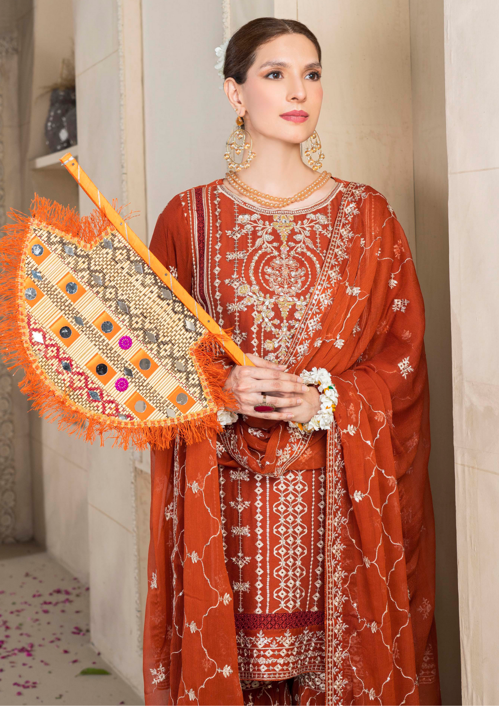 Agha Noor Chiffon Gharara Roshni Ready to Wear Collection 2025 D08 | Rust