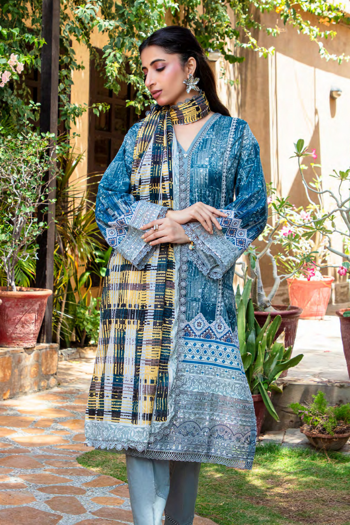 Shaanse Cotton Guldan Drop-1 Ready to Wear Collection 2026 | Blue - Mirha Fashion