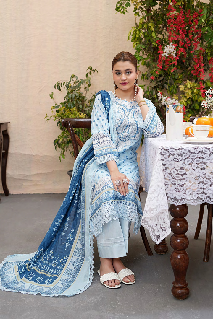 Shaanse Khuwab Vol-2 Ready To Wear Emb Cotton Collection 2026 | Sky Blue - Mirha Fashion