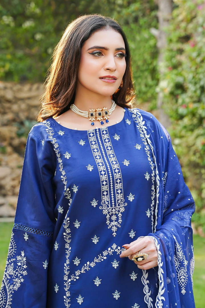 Shaanse Cyra Cotton Silk 3PCS Ready to Wear Collection Dec-2025 | Blue