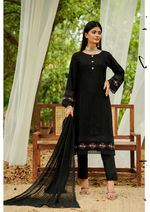Agha Noor Cotton Ready To Wear Collection Ronak 2025 | Black - Mirha Fashion