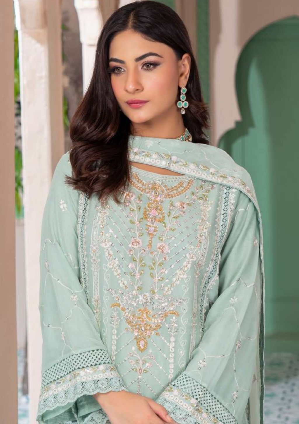 Agha Noor Shehnai Chiffon Ready to Wear Handwork Collection 25 | Pale Green