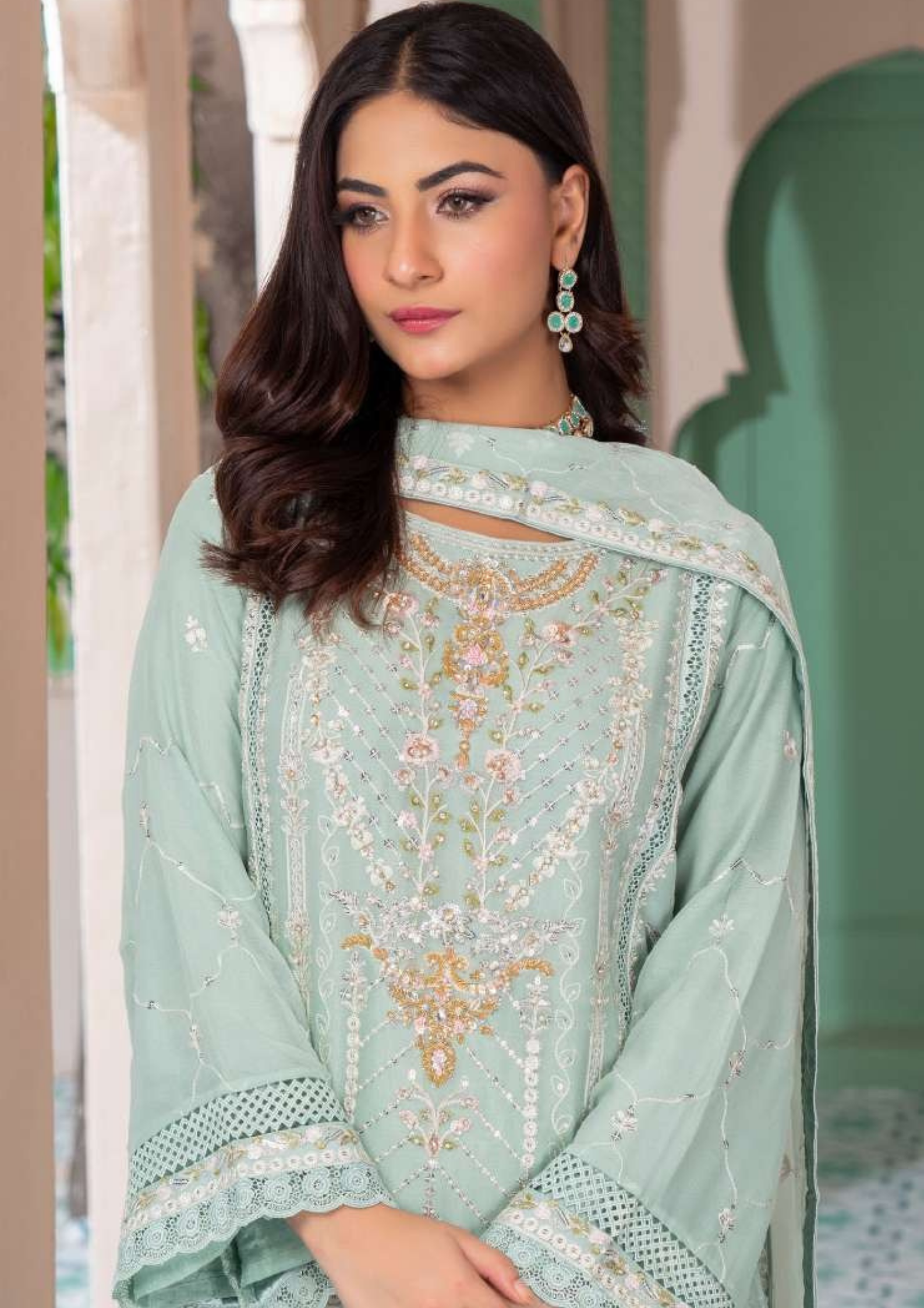 Agha Noor Shehnai Chiffon Ready to Wear Handwork Collection 25 | Pale Green