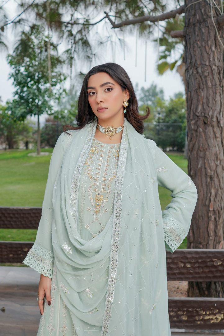 Agha Noor Sehnai Handwork Eid Ready To Wear Collection 2026 | Light Green - Mirha Fashion