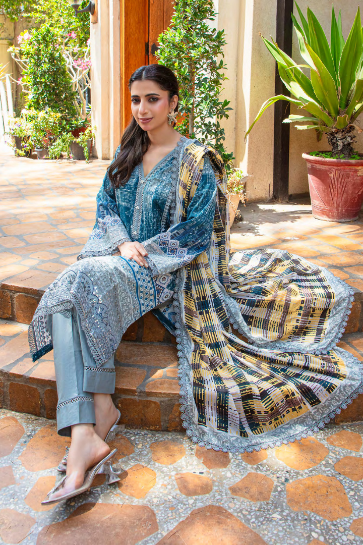 Shaanse Cotton Guldan Drop-1 Ready to Wear Collection 2026 | Blue - Mirha Fashion