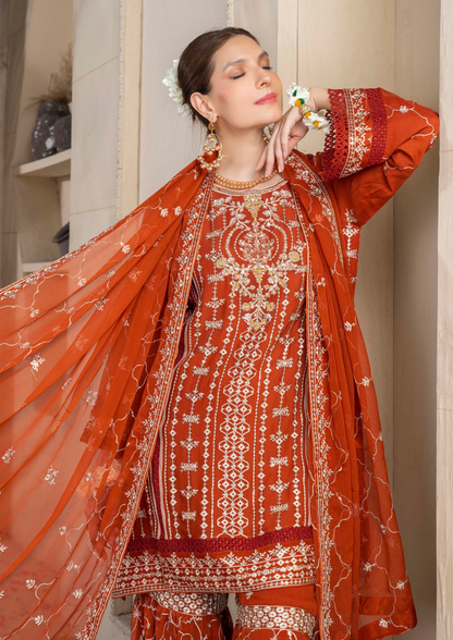 Agha Noor Chiffon Gharara Roshni Ready to Wear Collection 2025 D08 | Rust