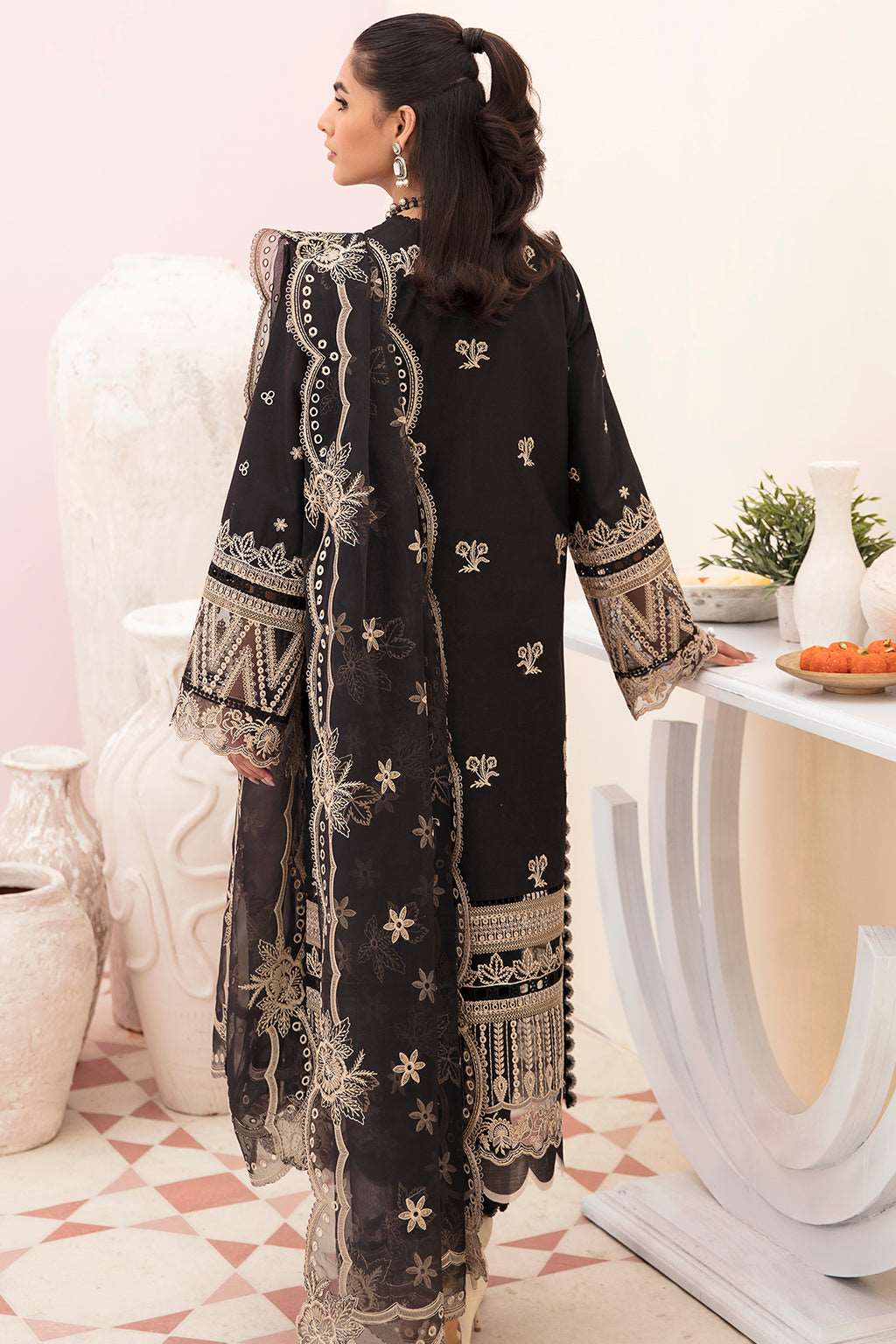 Afrozeh Festive Unstitched Chikankari Lawn 3Pc Suit AL-23-V3-07 Noir