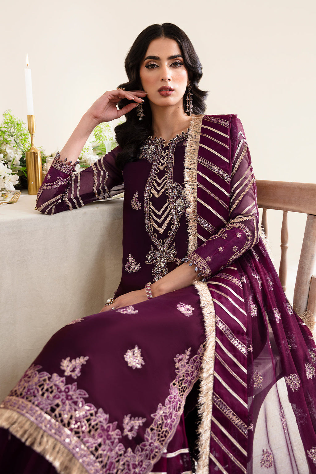 Alizeh Reena Handicrafted Unstitched Luxury Chiffon Formal | Laurel - Mirha Fashion