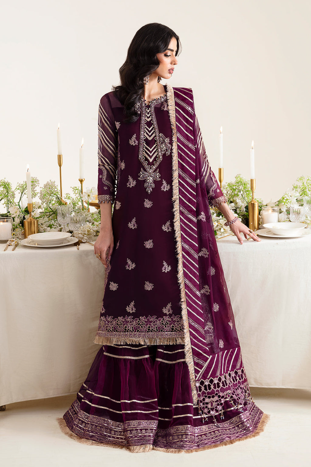 Alizeh Reena Handicrafted Unstitched Luxury Chiffon Formal | Laurel - Mirha Fashion