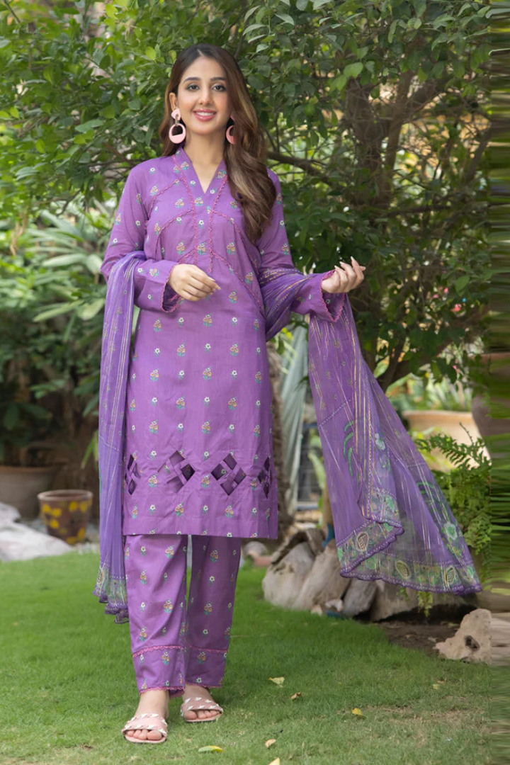 Regalia Orchid Printed Lawn with Chiffon Zari Dupatta | 5
