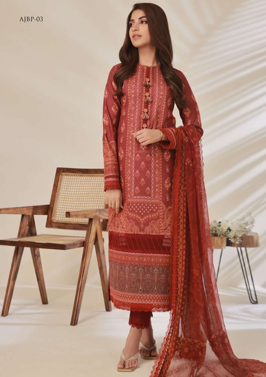 Asim Jofa-Printed Lawn-3pcs-maroon AJ-BP-03 - Mirha Fashion