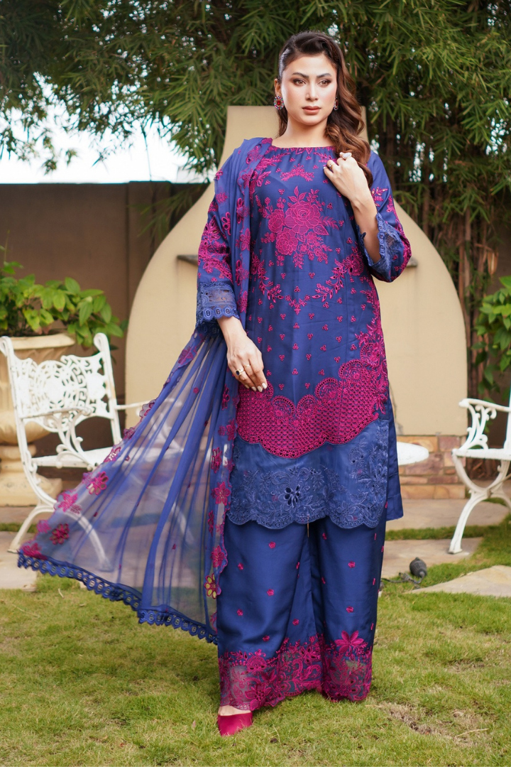 Shaanse Cyra Vol-2 Cotton Silk 3PCS Ready to Wear Collection Jan-26 | Blue