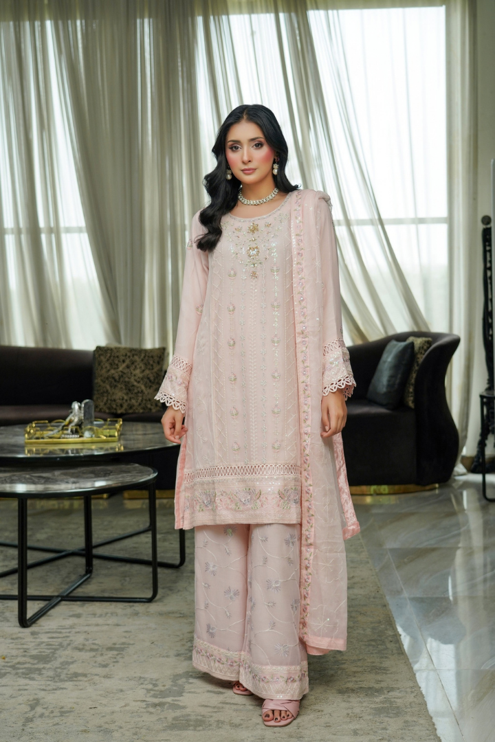Agha Noor Shein Chiffon Ready to Wear Collection 2026 | Peach