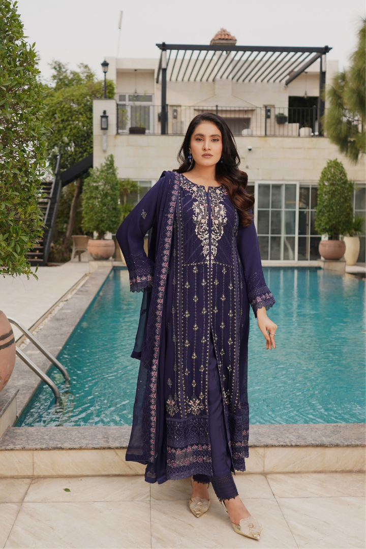 Agha Noor Zebtan Chiffon Gown Ready To Wear Collection 2026 | Blue