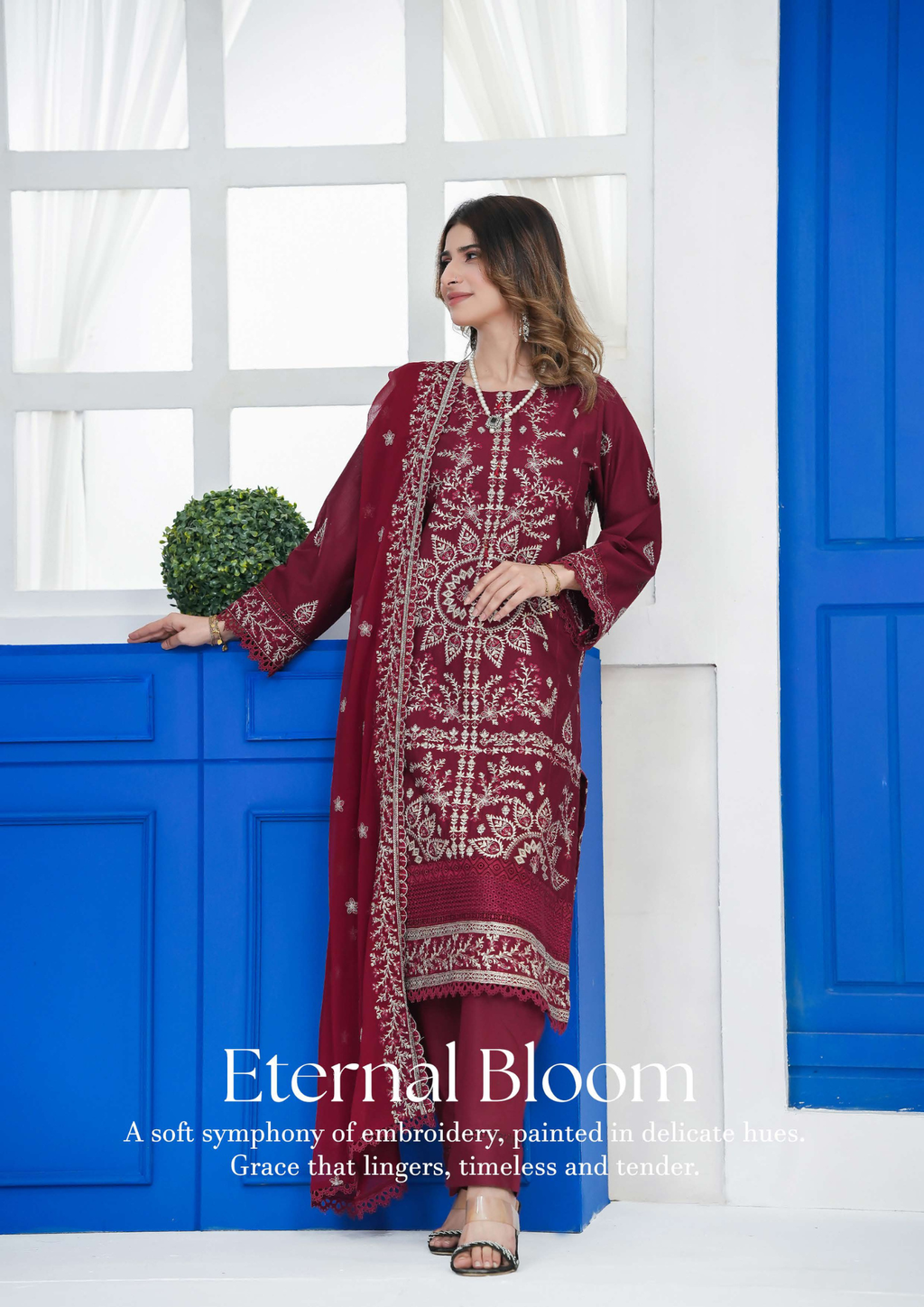 Agha Noor Cotton Ready To Wear Collection Khushi | Maroon - Mirha Fashion