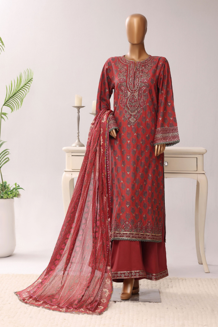 Sadabahar Regal Festive Emb Lawn Vol-3 Ready to Wear Collection | Red